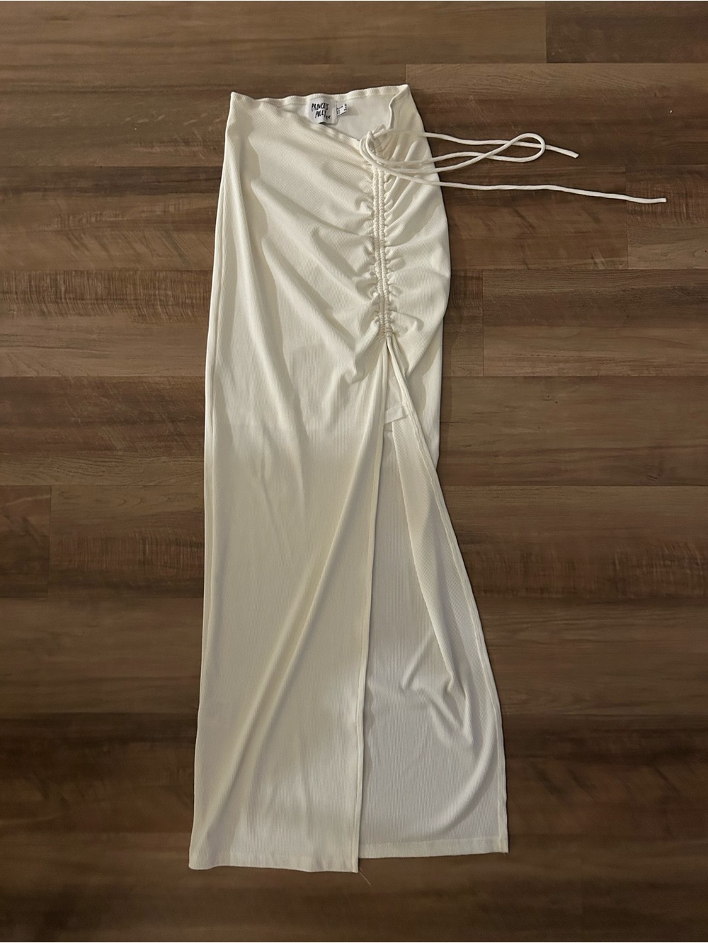 Princess Polly Cream Ruched Side Maxi Skirt with Slit